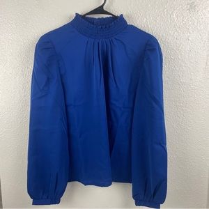 Melloday Ladies Blouse Blue NWT Long Sleeve Large Padded Shoulders
